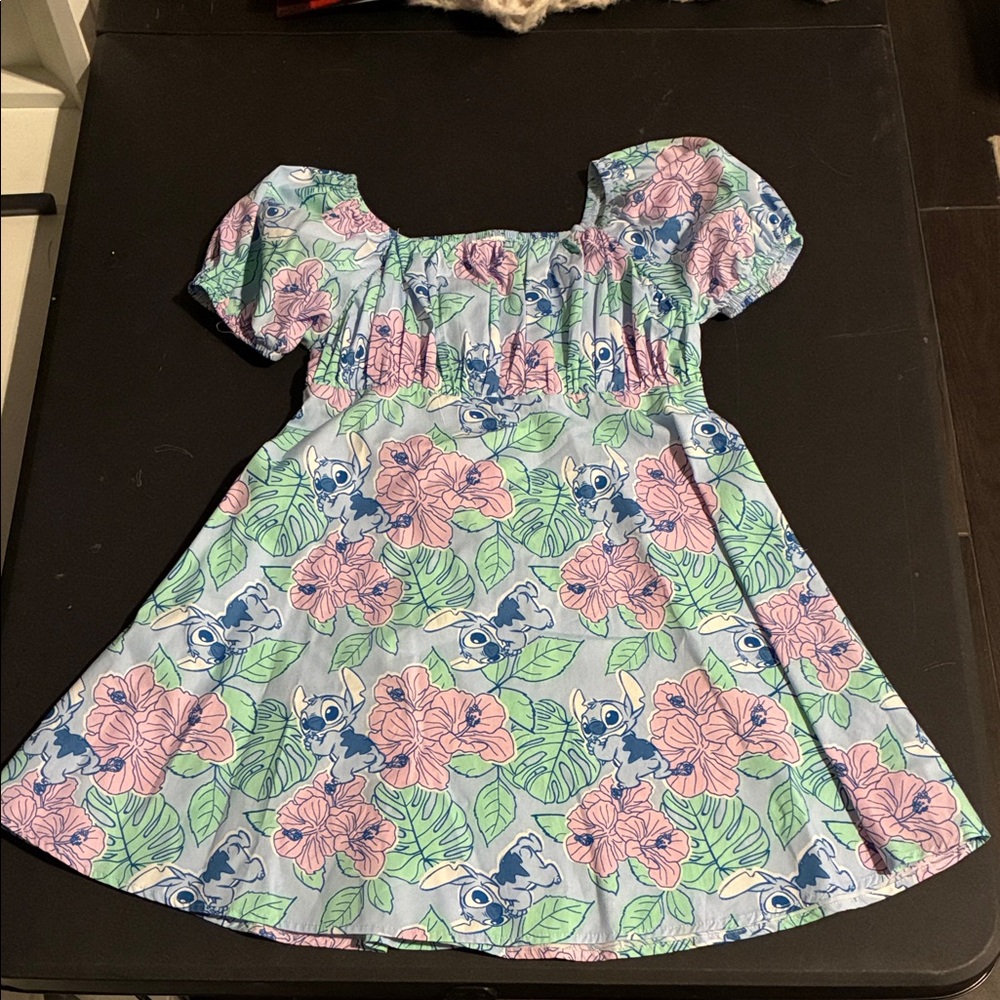 Disney Stitch Floral Kids Dress - Blue and Pink